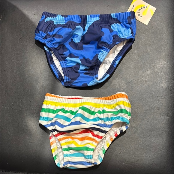 Primary Kids Swim Diaper Set - Blue Camo and Rainbow Stripes - Picture 1 of 2